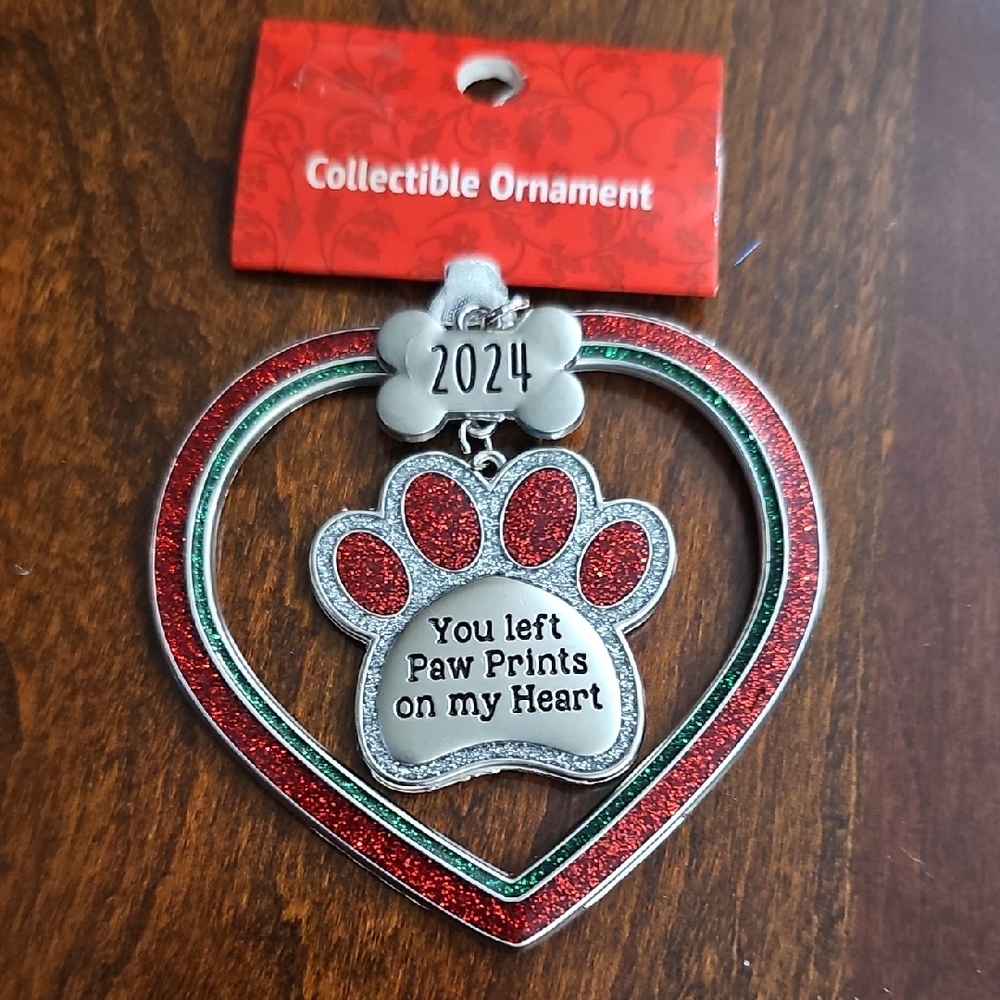 Kohl's Red and Silver Heart Paw Print Ornament